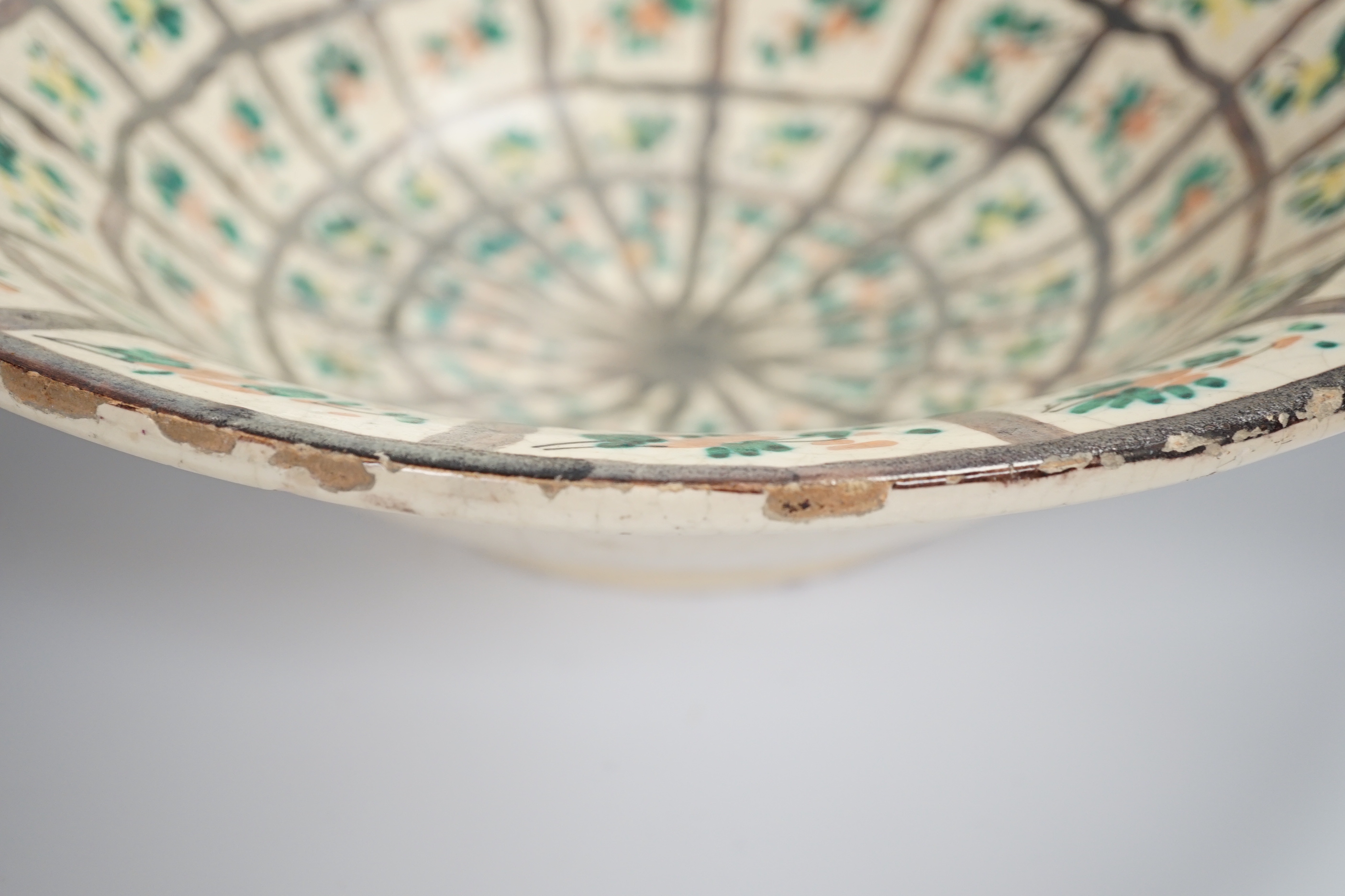 A large Persian glazed pottery bowl, 39cm diameter